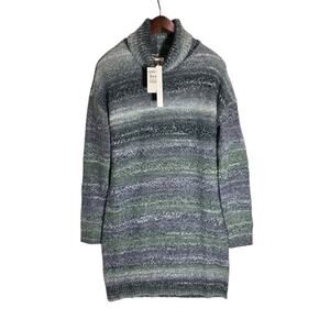 Caslon Womens M Sweater Dress Cowl Neck Knit Teal Blue Silver Coastal Lagenlook